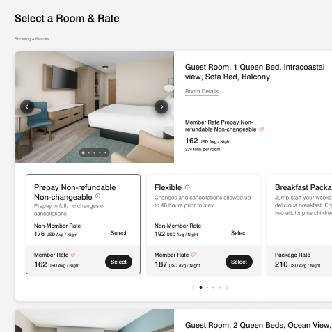 Marriott Optimization of Rate List Menu Page